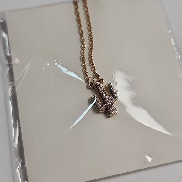 Goldtone Cactus Pendant Necklace - Picture 1 of 2